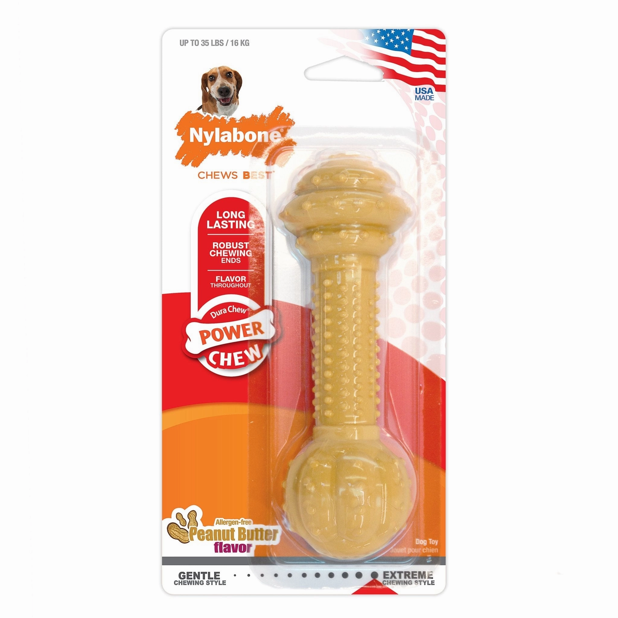 Barbell Power Chew, Peanut Butter, Medium/Wolf, Up to 35 lbs