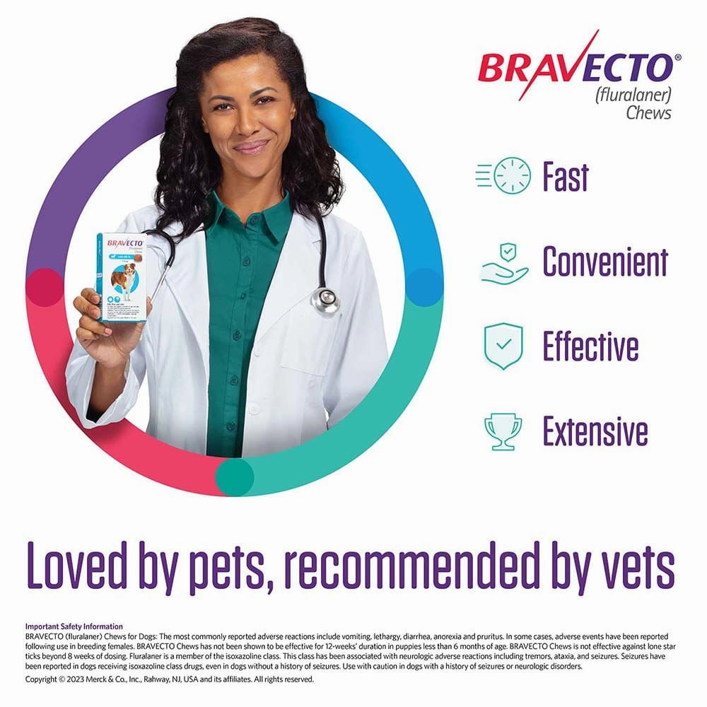 Bravecto Chews for Dogs (Fluralaner) - 12 Week Flea & Tick Prevention, 1 Chew