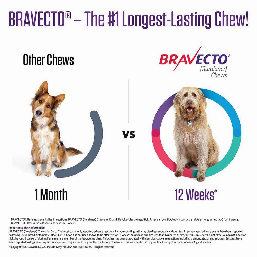 Bravecto Chews for Dogs (Fluralaner) - 12 Week Flea & Tick Prevention, 1 Chew