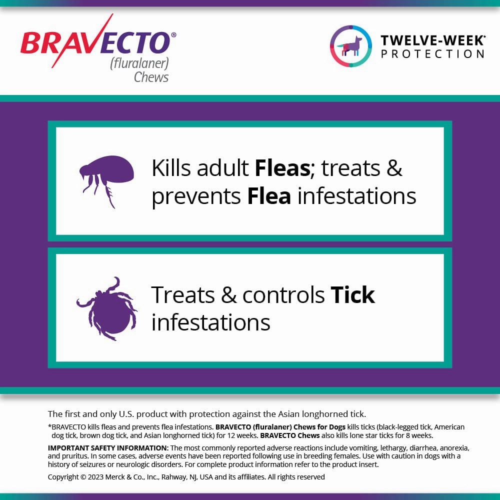 Bravecto Chews for Dogs (Fluralaner) - 12 Week Flea & Tick Prevention, 1 Chew