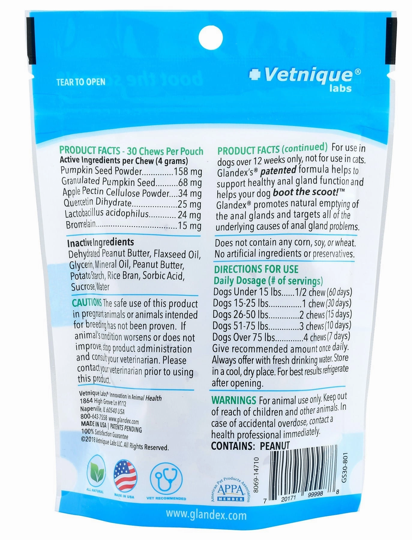 Glandex Soft Chews for Dogs, Peanut Butter