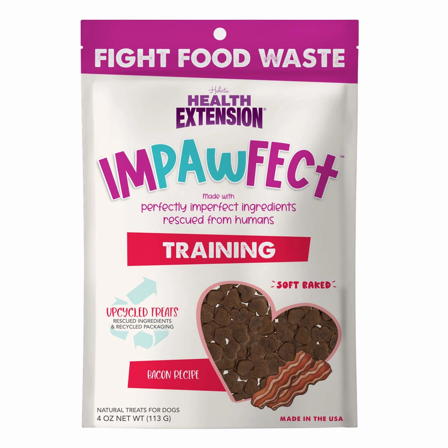Health Extension Impawfect Bacon Recipe Training Treats for Dogs and Puppies, 4 oz