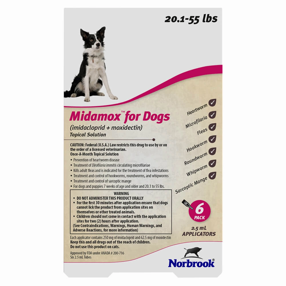 Midamox (imidacloprid   moxidectin) Once-A-Month Topical Solution for Dogs, 6 Pack