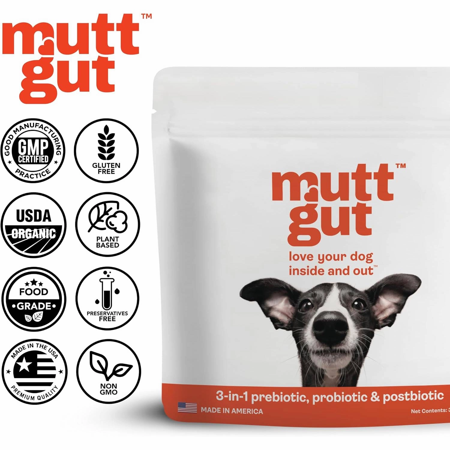 Mutt Gut 3-in-1 Pre   Pro   Postbiotic Supplement for Dogs