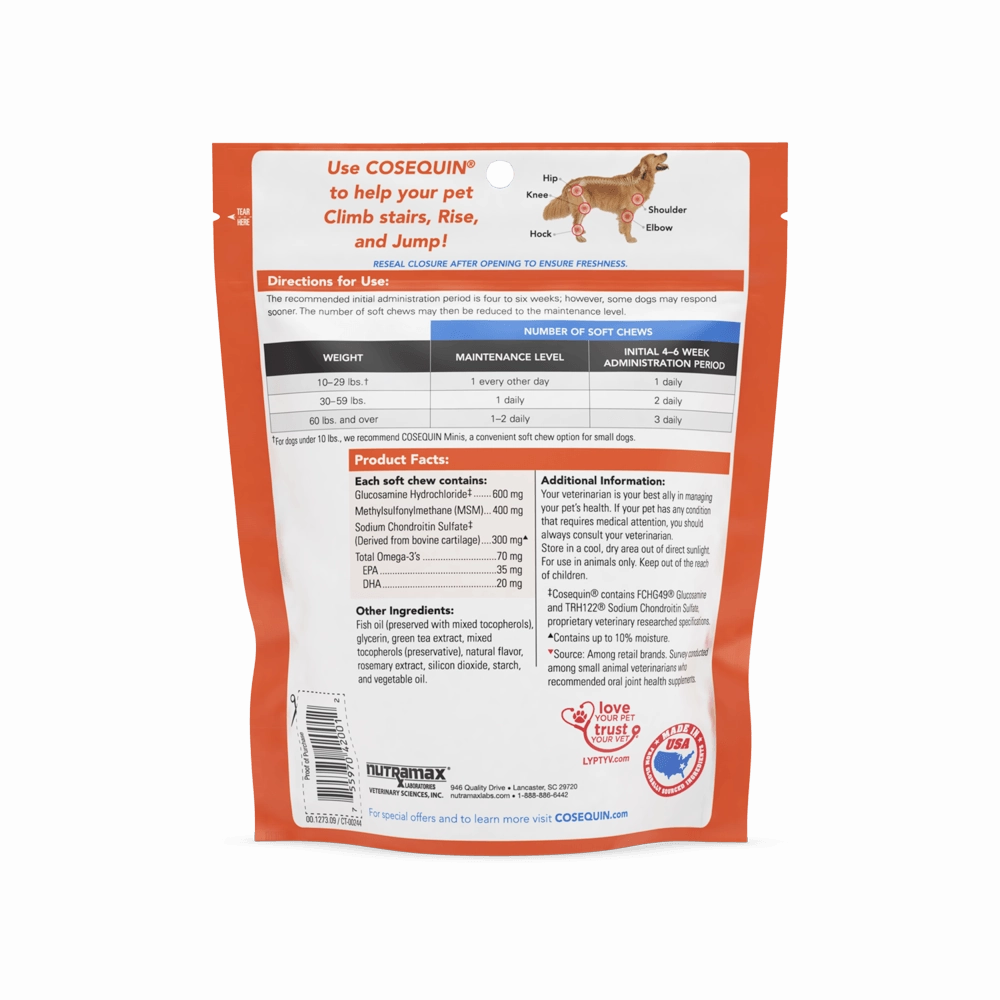 Nutramax Cosequin Joint Health Supplement for Dogs - With Glucosamine, Chondroitin, MSM, and Omega-3's
