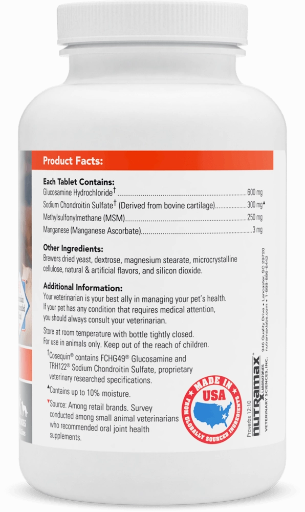 Nutramax Cosequin Maximum Strength Joint Health Plus MSM Supplement for Dogs, Chewable Tablets