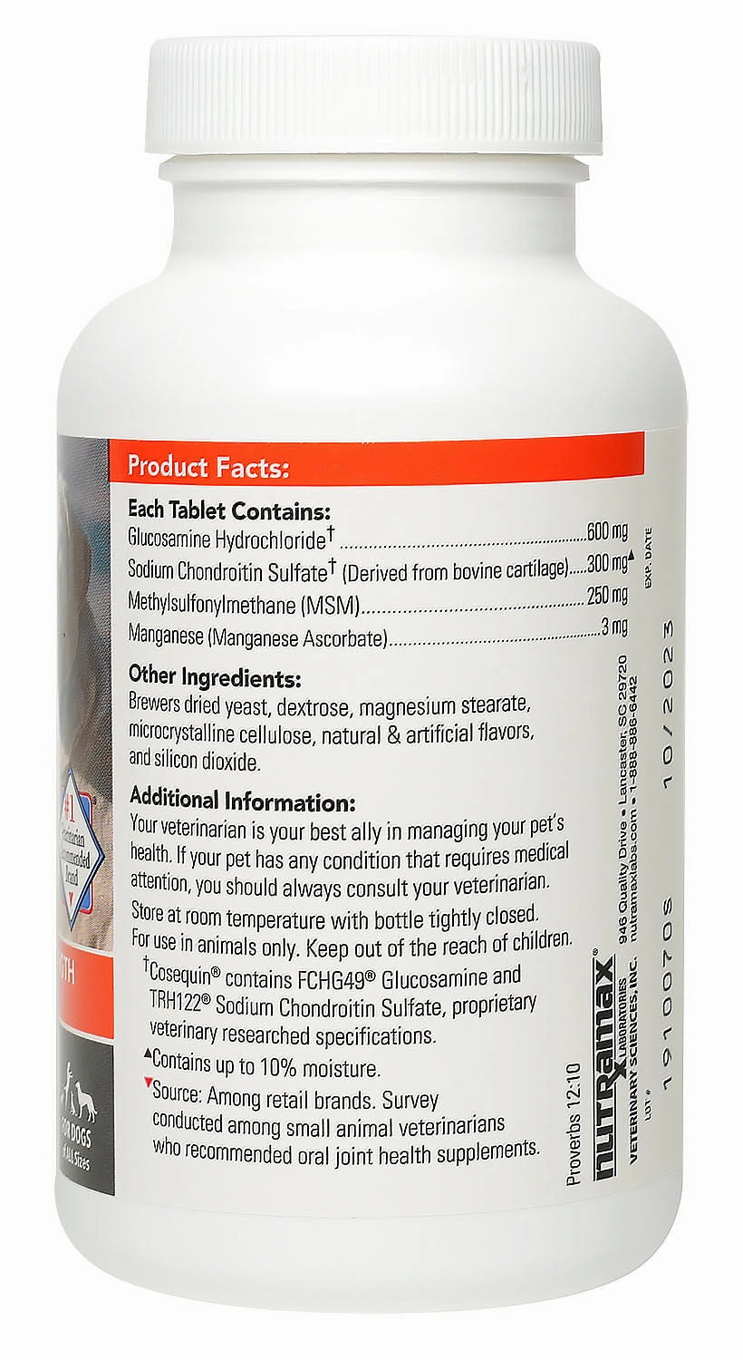 Nutramax Cosequin Maximum Strength Joint Health Plus MSM Supplement for Dogs, Chewable Tablets