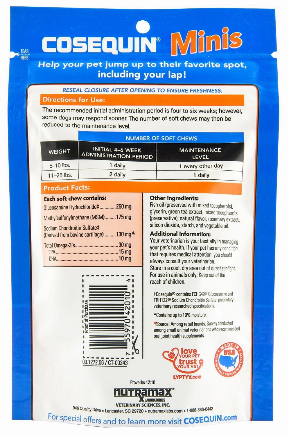Nutramax Cosequin Minis - Maximum Strength with MSM Plus Omega-3's