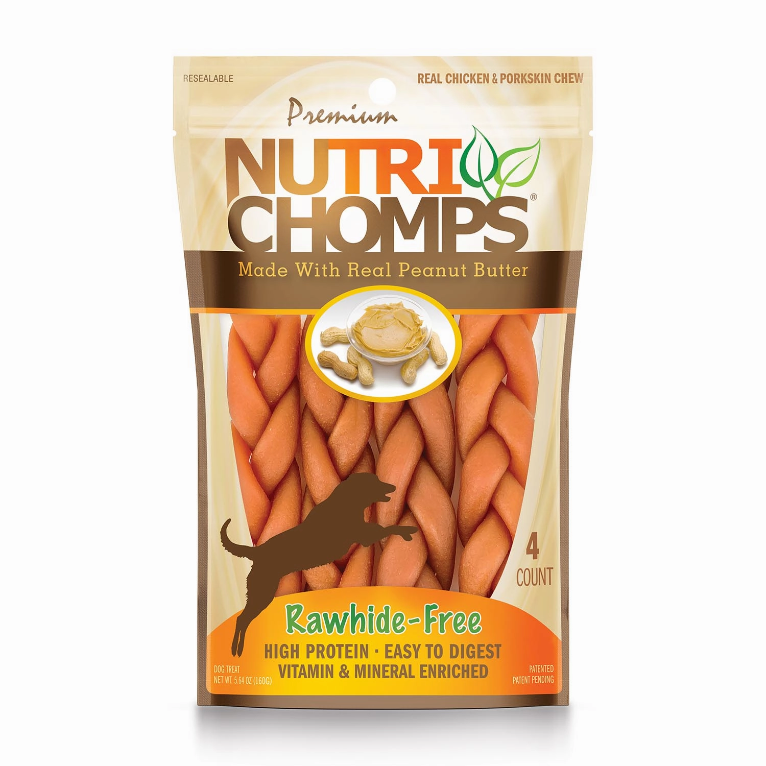 NutriChomps 6?? Peanut Butter Flavor Braid Dog Chews, 4 ct