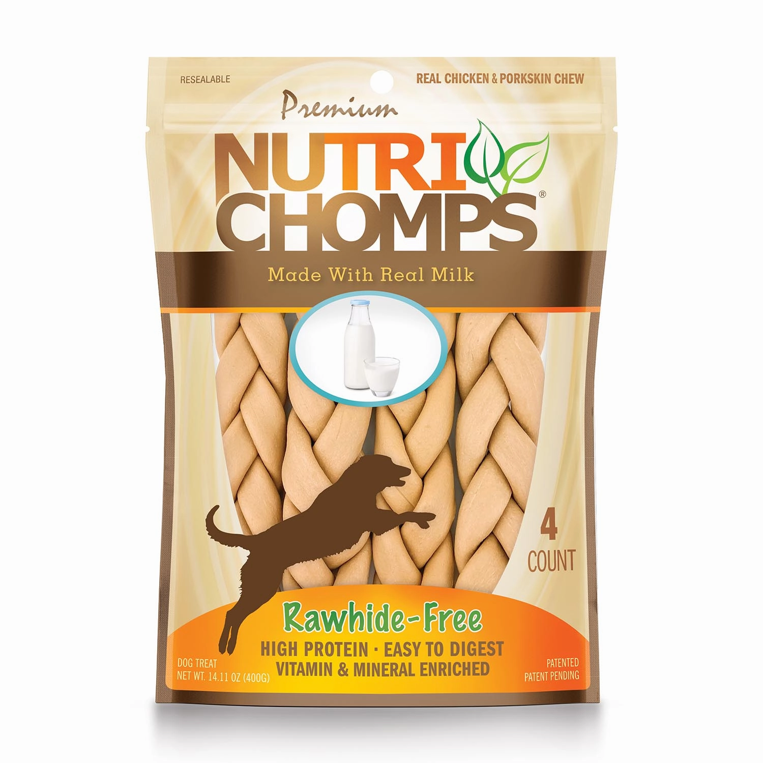 NutriChomps 9?? Milk Flavor Braid Dog Chews, 4 ct