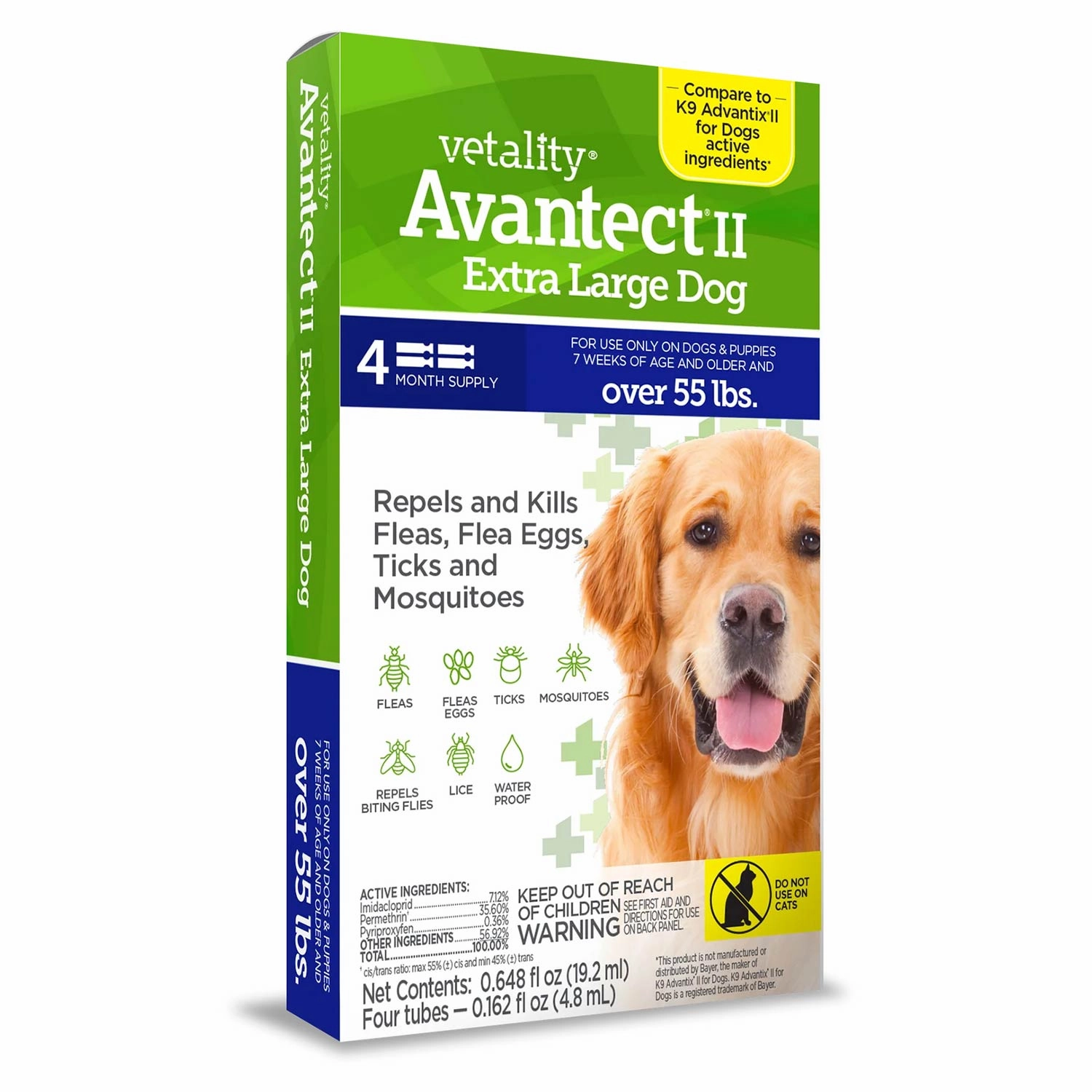 Vetality Avantect II Flea & Tick Topical for Dogs, 4 pk