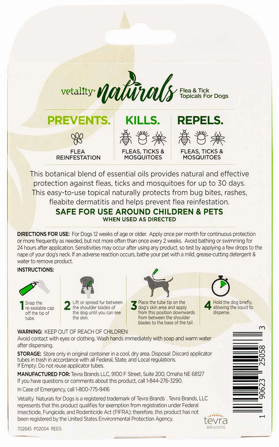 Vetality Naturals Flea & Tick Topicals for Dogs, 3-pk